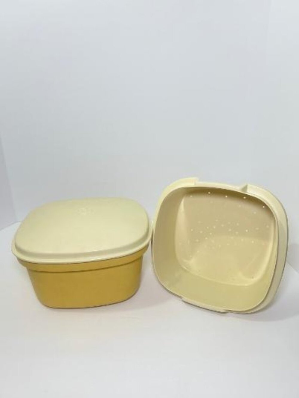 Vintage Tupperware Steam N Store Bowl Harvest Gold With Lid Strainer